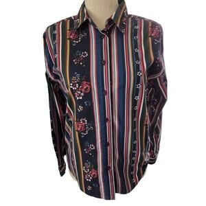 Vintage Floral Striped Button Down Shirt -Colorful Unique Cottagecore Cabincore